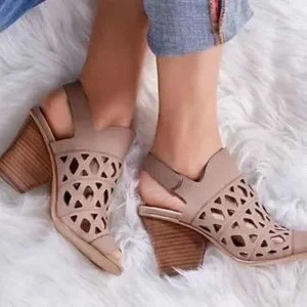 Vince Camuto Deverly Beige Cut Out Nubuck Leather Sandals